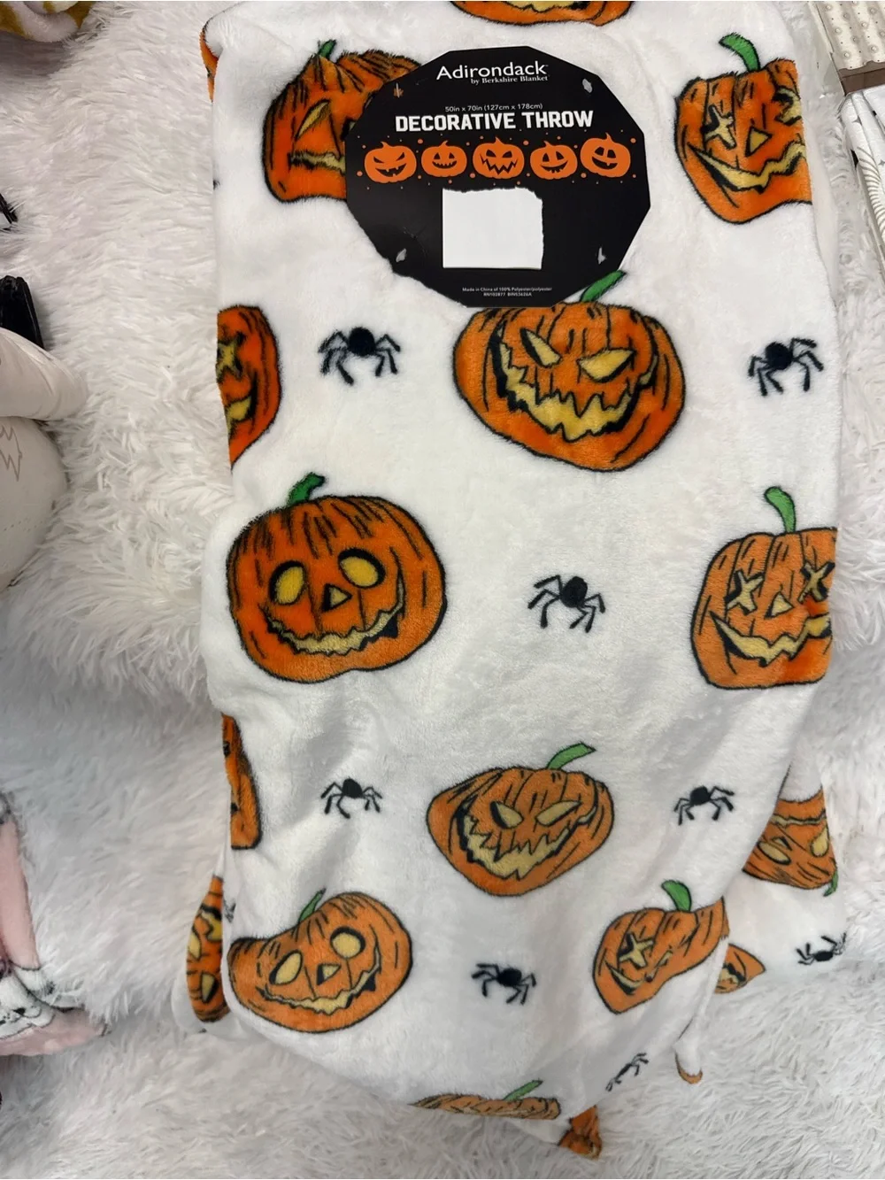 White & Orange Pumpkin Decorative Throw Blanket